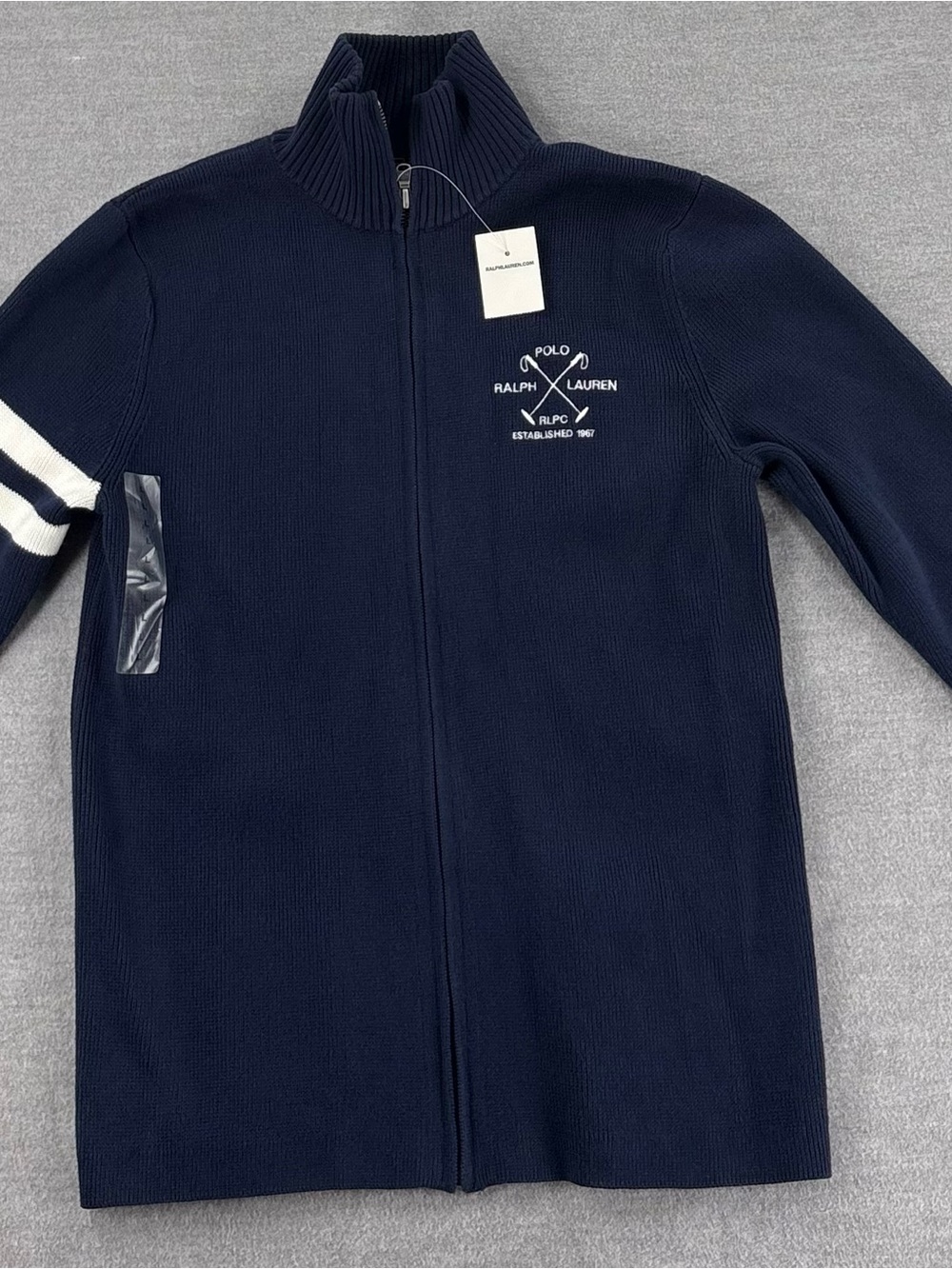 Polo by Ralph Lauren Navy Zip-Up Sweater with White Stripe